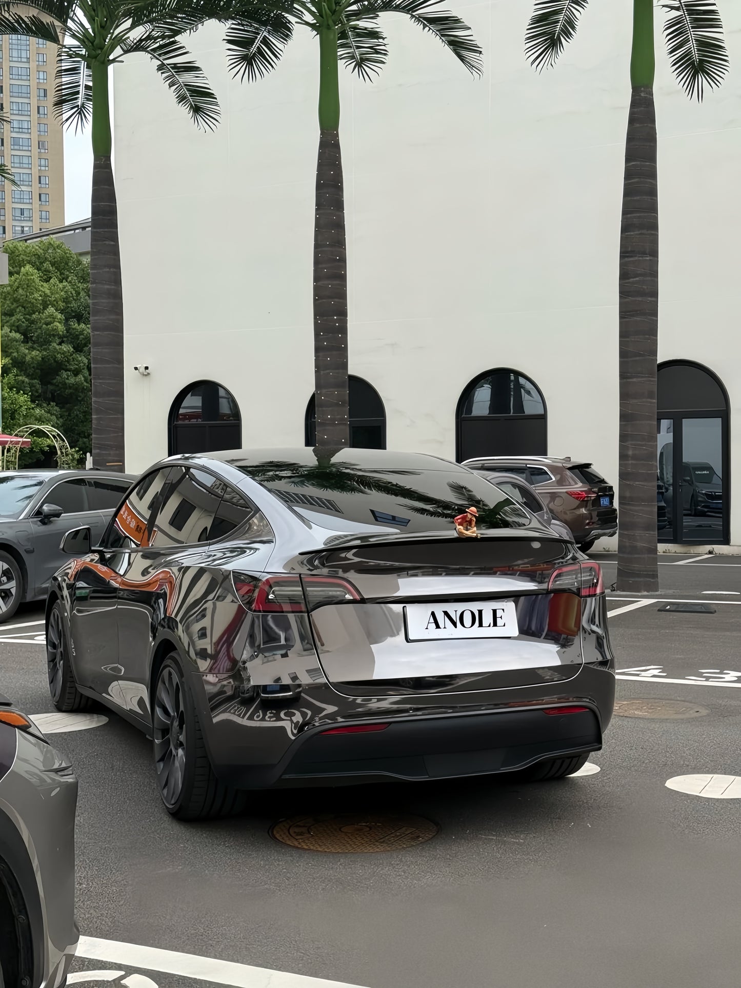 Anole Mirror Chrome Stretching Gray Car Wrap